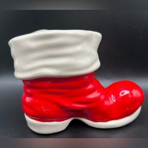 Vintage Christmas Santa Boot Stocking Ceramic Planter Figurine Hobbyist Decor